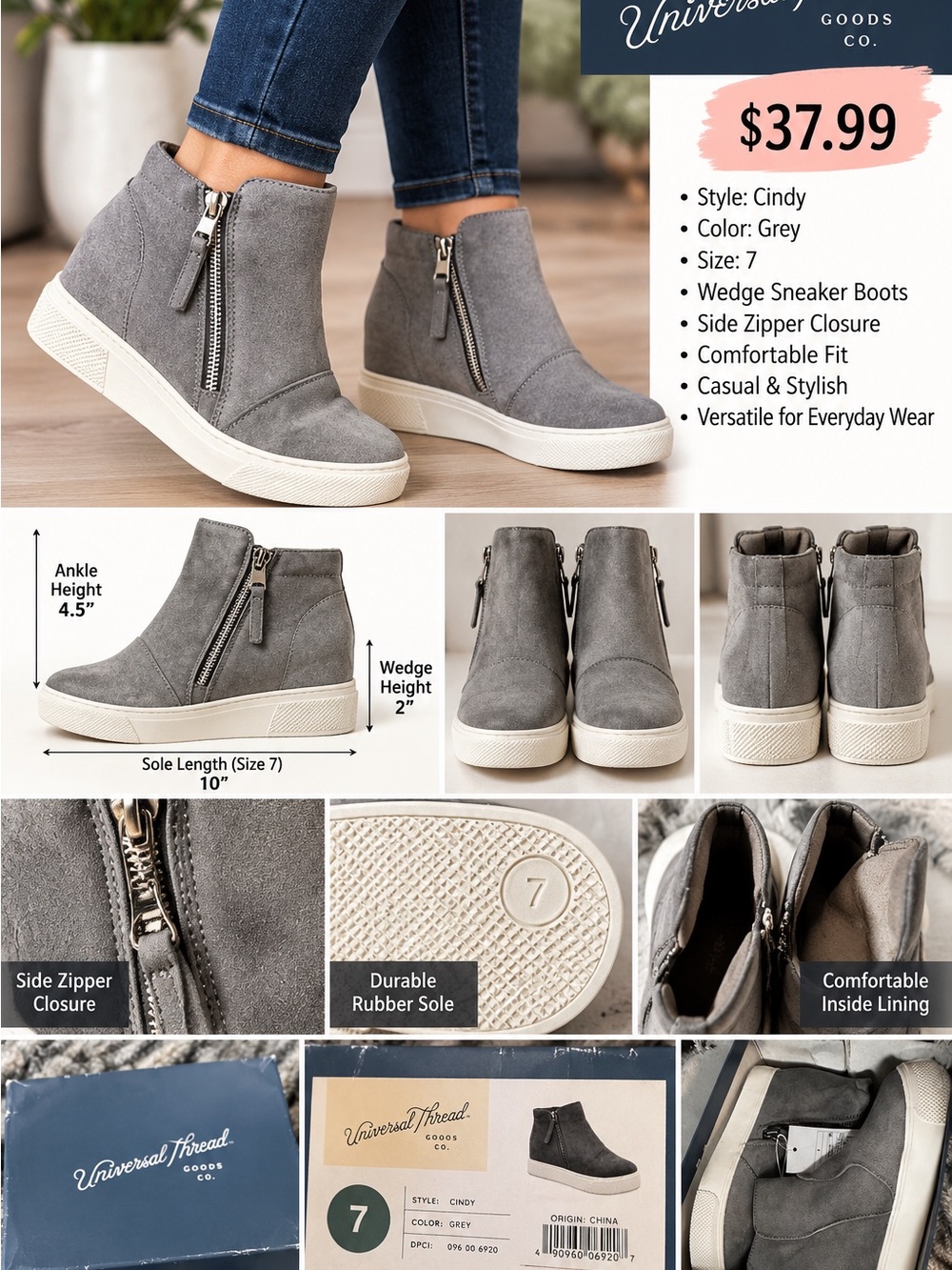 Universal Thread Grey Cindy Wedge Sneaker Boots